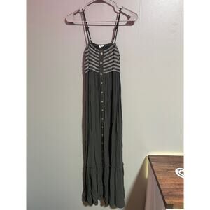 Love Stitch Olive Green Smocked Button Front Maxi Dress Size Small